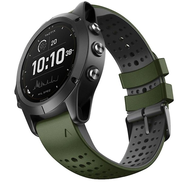 Til Garmin Fenix ​​6 To-farve Silikone Rundt Hul Quick Release Urbånd Army Green Black