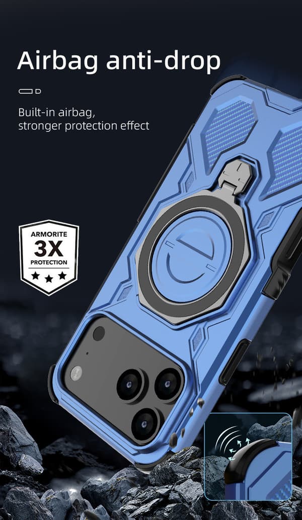 Etui til iPhone 17 Pro Max med 360° roterende magnetisk brakett, grå