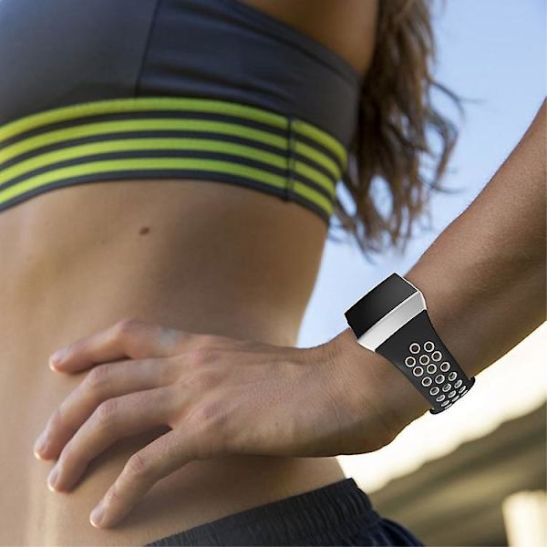 Til Fitbit Ionic åndbart tofarvet silikone urbånd Black White
