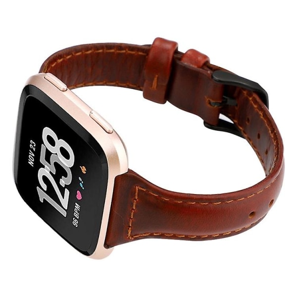 Til Fitbit Versa Crazy Horse Texture ægte læderurrem Red Brown