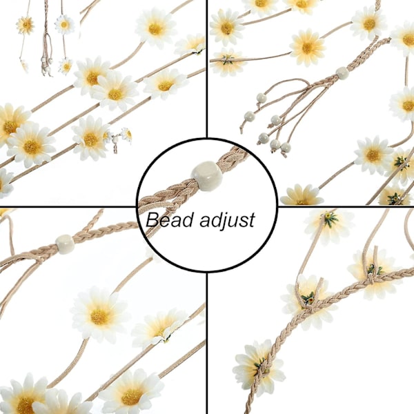 Flower Hippie Pannband Floral Crown - Solrosor Pärlor Justera Flower Headdress Håraccessoarer