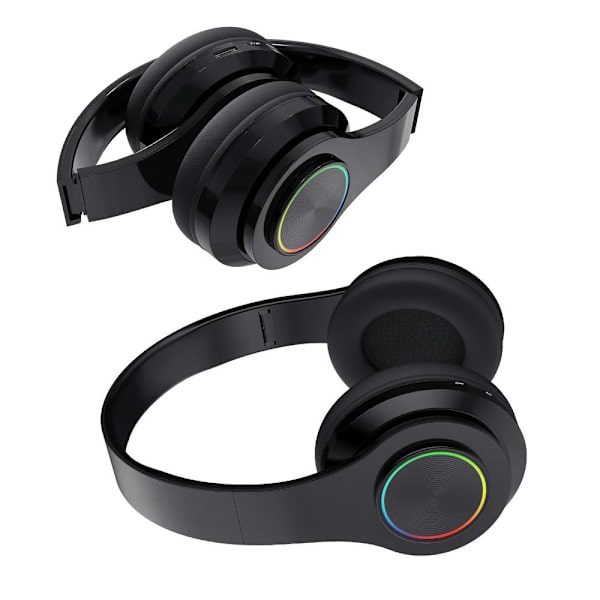 Äkta trådlösa Bluetooth-hörlurar hopfällbara Bluetooth-headset, stereomikrofon, laddningsbara hörlurar svart