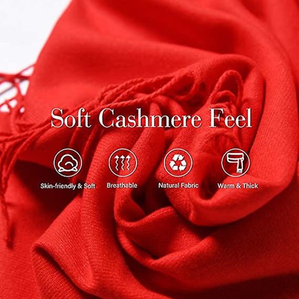 Vinterscarf för kvinnor, Cashmere Feel Pashmina Sjal Wraps Mjuk Varm filt Halsdukar red