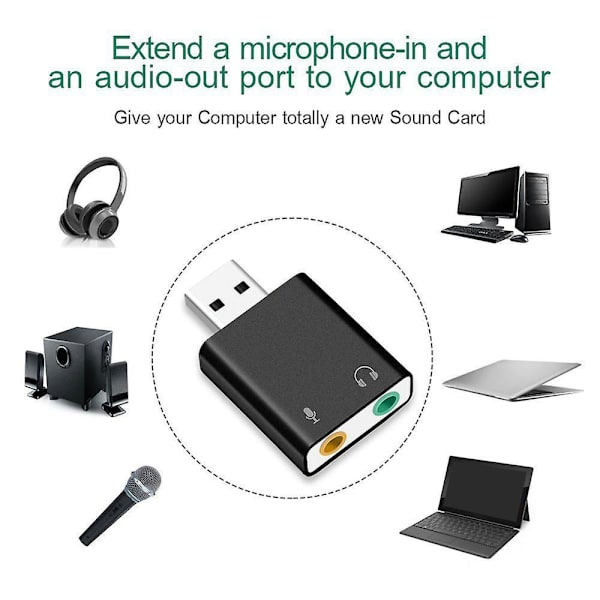 Fiauli Alloy Ulkoinen Äänikortti USB7.1 Ääniadapteri 3.5mm Liittimellä PC Kannettavalle