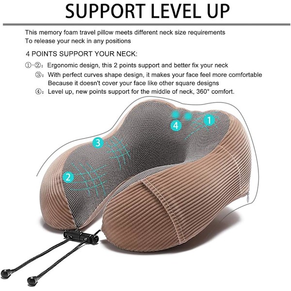 Resekudde i Memory Foam med 360-graders huvudstöd, brun