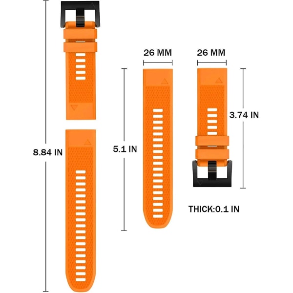 Silikonbåndklokkerem Fenix ​​5x 26mm bredde kompatibel med Fenix ​​5x/fenix 5x Plus/fenix 6x Pro Orange