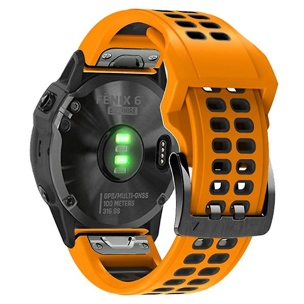 Til Garmin Fenix ​​6 Quick Release dobbeltrækket silikoneurrem Orange Black