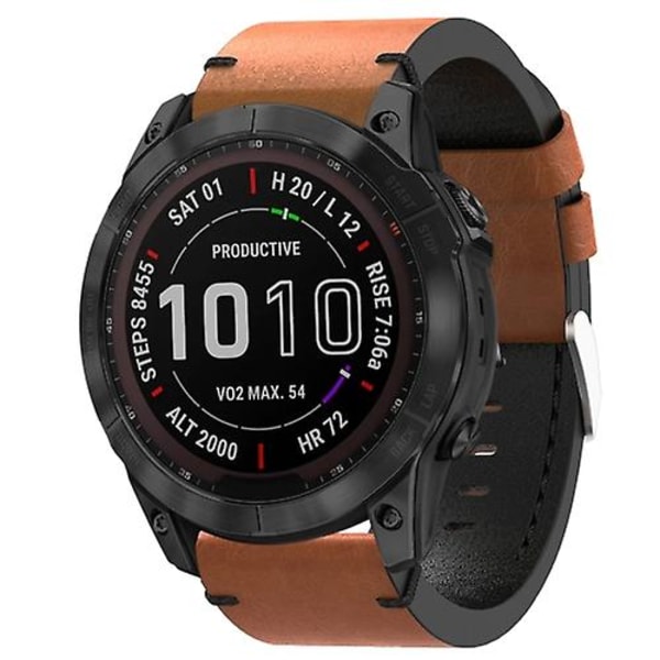 Til Garmin Fenix ​​7x 26mm Læder Sutur Stål Spænde Urbånd Brown