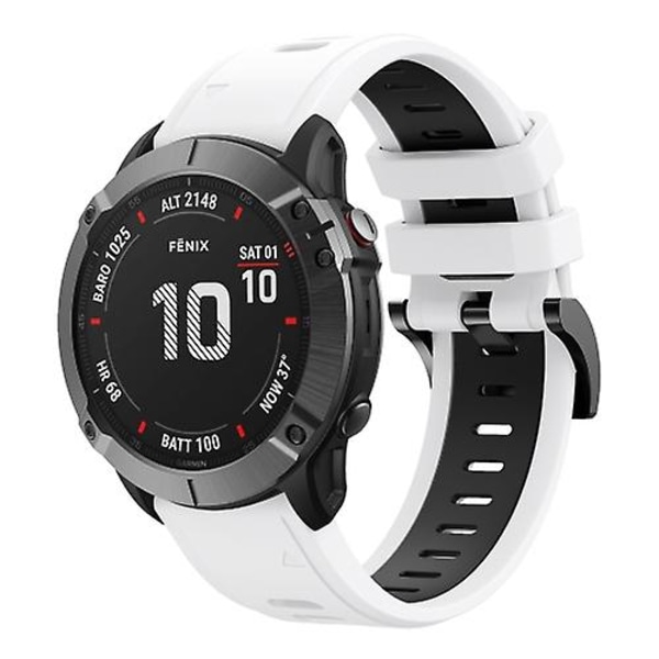 For Garmin Fenix ​​6x 26 mm tofarget sportssilikonklokkerem White-Black