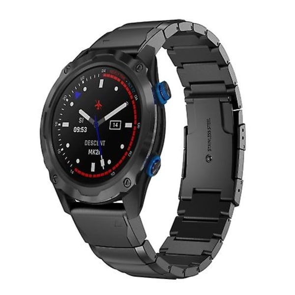 For Garmin Descent Mk 2i 26mm Tortoise Shell rustfritt stål klokkebånd Black