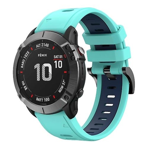 Til Garmin Fenix ​​6 Gps 22mm Tofarvet Sports Silikone Urbånd Mint Green - Blue