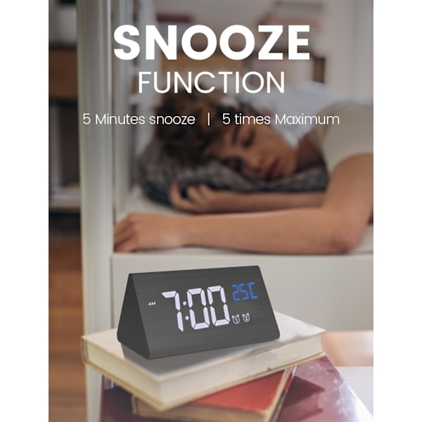 Väckarklocka för Sovrum, Digital Träklocka med Stora Siffror, Dubbla Alarm, Justerbar Hög Volym för Tunga Sovare, Snooze, 500% Dimmer 1#