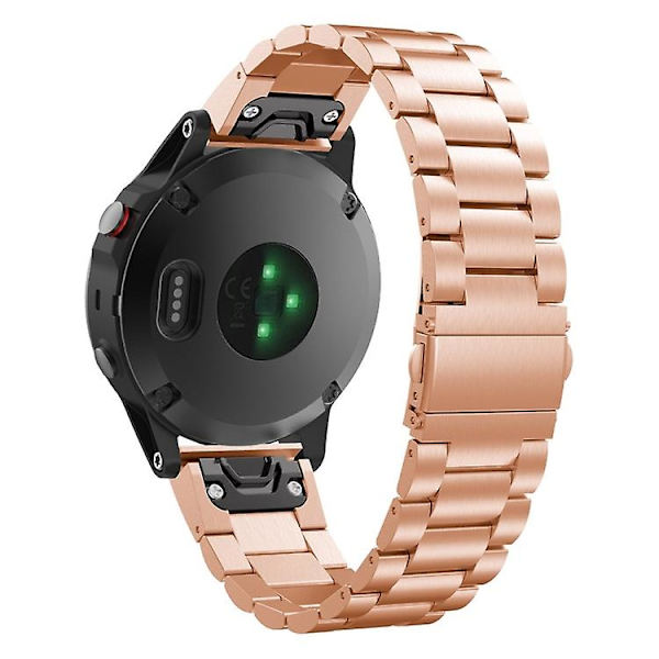 Til Garmin Fenix ​​5 Metalurrem i rustfrit stål med tre perler Rose Gold