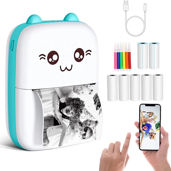 Portabel ficktermalskrivare med 7 rullar papper, fotoskrivare för iOS Android