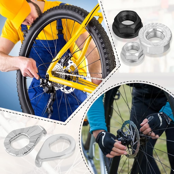 Cykelhjulsaxelmutter och låsskiva (6 st) för mountainbikes