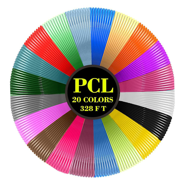 3d Printing Pen Pcl Filament Refills 1,75 mm20 farver, hver farve 16,4 fod, i alt 328 fod