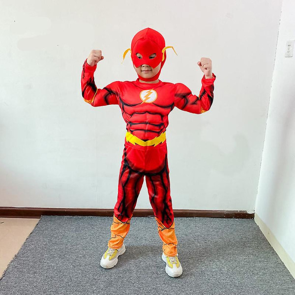 Poikien deluxe-flash-asu, upea pukeutuminen, lasten elokuva Carnival Party Cosplay -asu Suit B 130-140cm