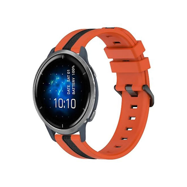 Hihna Garmin Venu 2 22 mm:n kaksiväriseen pystysuoraan silikonirannekkeeseen oranssi-musta