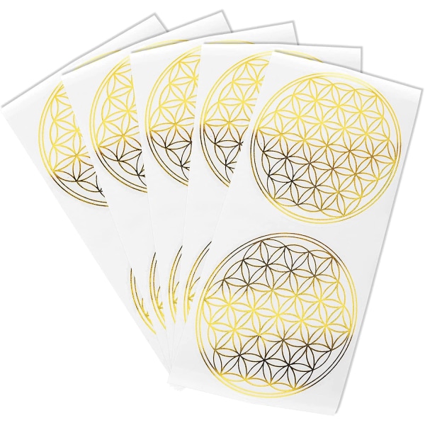 Flower Of Life-klistremerker, 25 x 5 cm + 25 x 2,5 cm, gull, en pakke med 50