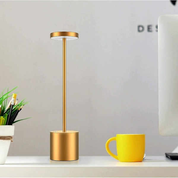 Trådløs Bordlampe, Led Metal Usb Genopladelig 6000 mah 2-niveauer Lysstyrke Natlys Skrivebordslampe Læselampe Til Restaurant/soveværelse/sovesal (guld) Gold