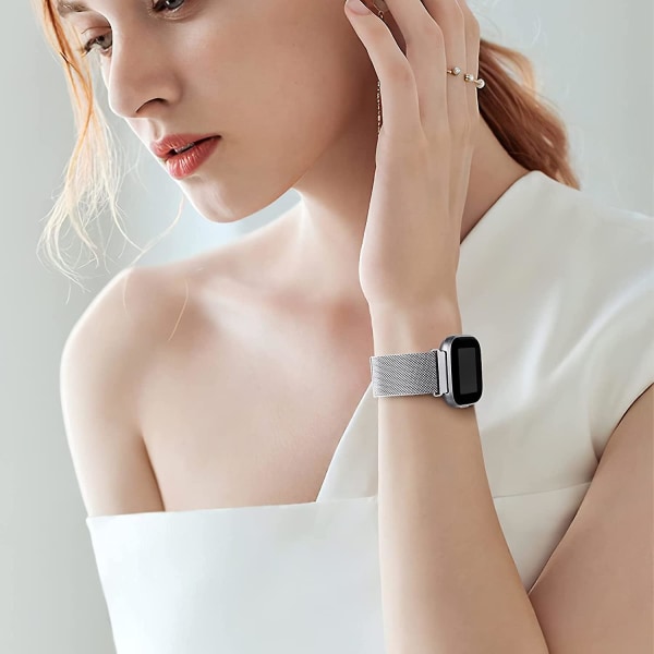 Fitbit Versa/fitbit Versa 2 Band För Dam Herr, Justerbar Rostfri Silver