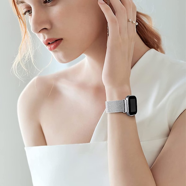 Fitbit Versa/fitbit Versa 2 Band For Dame Menn, Justerbar Rustfri Silver