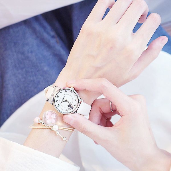Söta öron Kitten Dial Strap Quartz Watch, White Jiujiuso