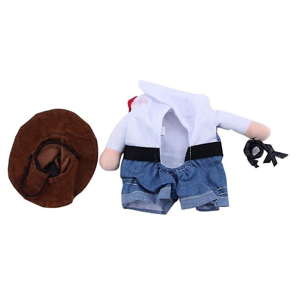 Cowboy hunddräkt med hatt, cowboy halloween kostym för katt och hund cosplay, västerländsk cowboy uniform med hatt (35-40 cm) XL