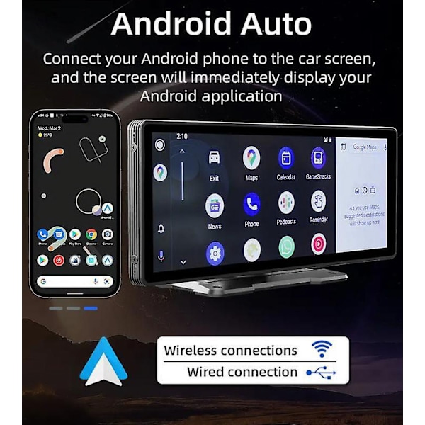 Bærbar bil MP5-afspiller 10,26 tommer HD stor skærm Bluetooth FM/AM/RDS radio kablet Android Auto