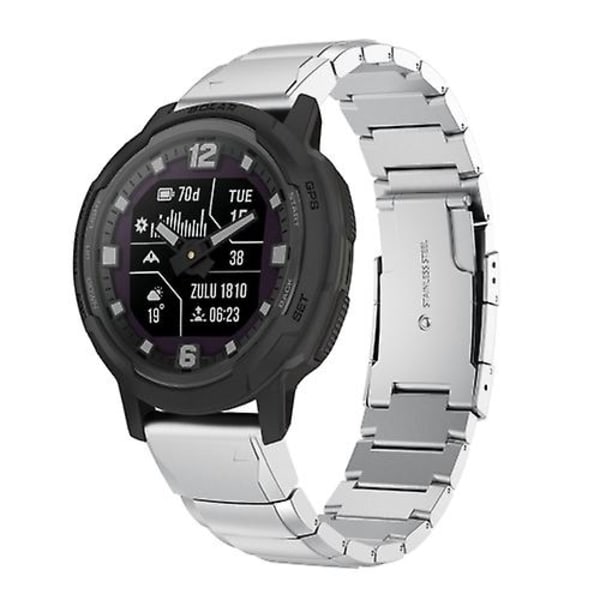 For Garmin Instinct Crossover Solar 22mm Tortoise Shell rustfritt stål klokkebånd Sliver