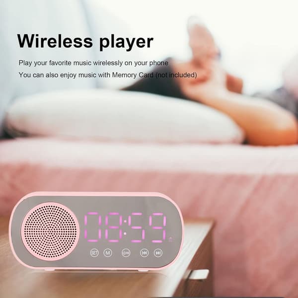 Väckarklocka Liten Bordsklocka Bluetooth 5.0 Klockradio HiFi LED Spegelskärm