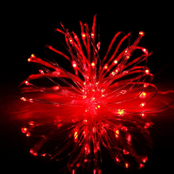 Sisä- ja ulkokäyttöön sopivat vedenpitävät paristokäyttöiset 100 LED-valosarjat 10 metrin pituisella erittäin ohuella kuparilangalla ja ajastimella (Punainen, 2 kpl) Punainen 2 Punainen