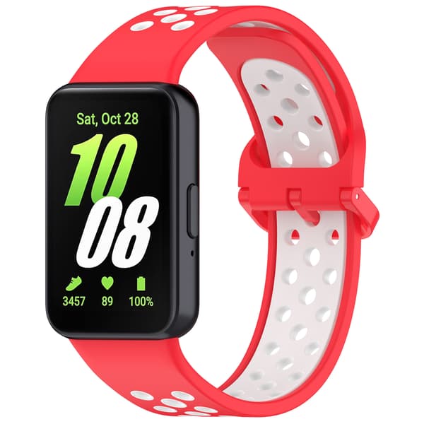Stropp for Samsung Galaxy Fit 3 R390 Tofarget silikonstropp (Rød Hvit)