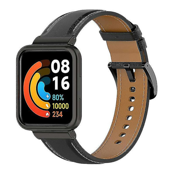For Xiaomi Redmi Watch 2 Lite udskiftning ægte læderrem justerbar ur Black, Black Style B