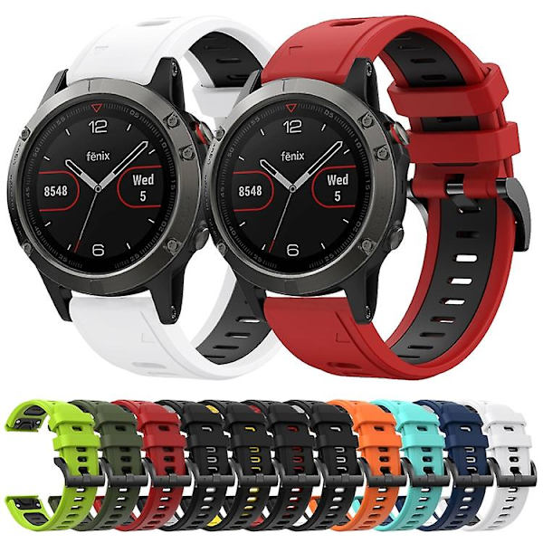 Til Garmin Fenix ​​5 22mm To-farve Sports Silikone Watch Band Black-White