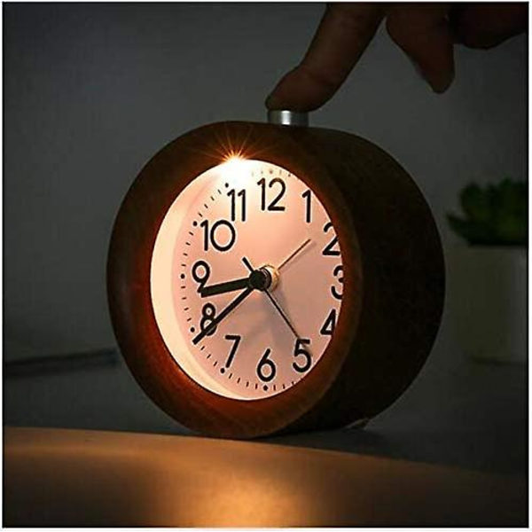 Handgjord rund träväckarklocka Rund digital väckarklocka Tyst sängbord Bokträ väckarklocka med nattlampa Batteridriven analog väckarklocka