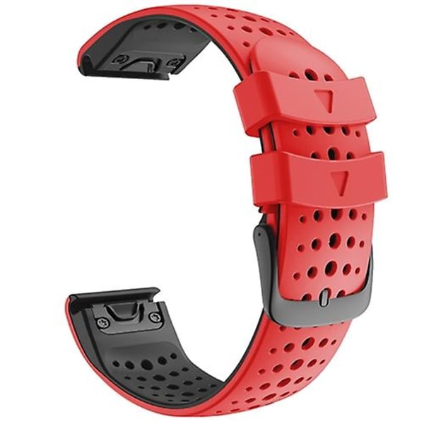 For Garmin Fenix ​​6 To-farget silikon runde hull hurtigutløser klokkebånd Red Black