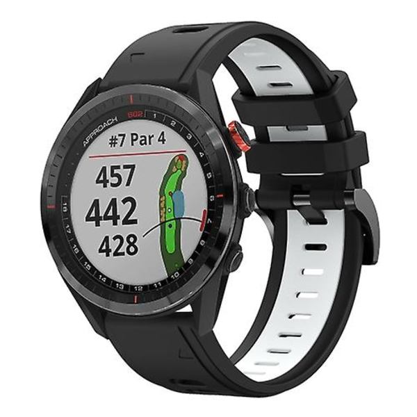 For Garmin Approach S62 22 mm tofarget sportssilikonklokkerem Black-White