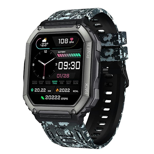Garmin Fenix 7 / 7 Pro / 6 / 5 -vaihtohihna, 22 mm säädettävä silikoniranneke Camouflage Black