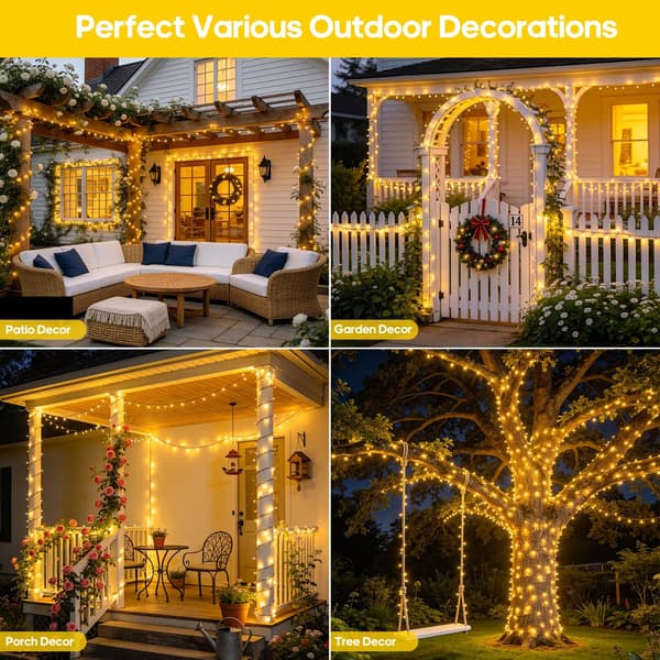 2 stk. vanntette solcellelyslenker for utendørs bruk, jule- og halloweenlys, 8 moduser Warm White 12m 100LED