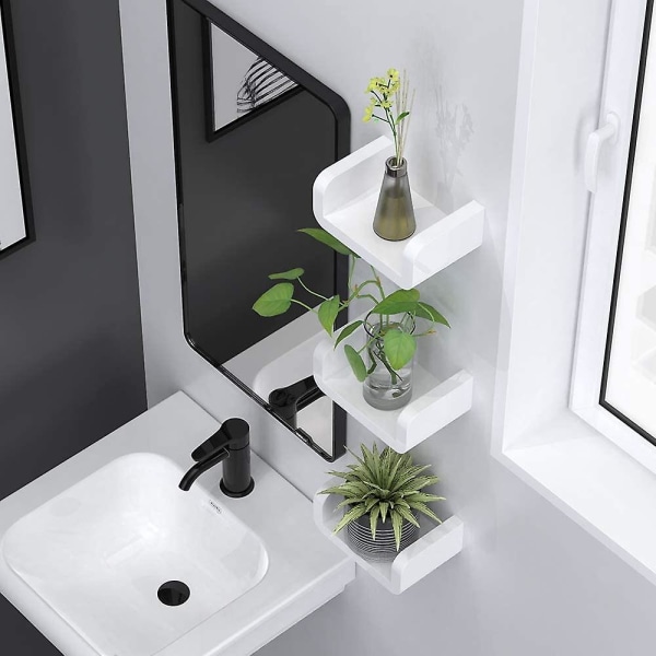 Valkoiset muoviset seinäteline kylpyhuonehyllyt, imukuppi U-muotoiset kelluvat seinähyllyt Suihkutarvikkeet (pienet)