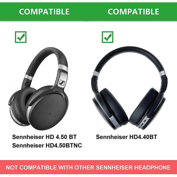 Ørepuder Pude til Sennheiser Hd 4.50bt, 4.50btnc, Hd 4.40bt Bluetooth-hovedtelefoner PU Leather Black