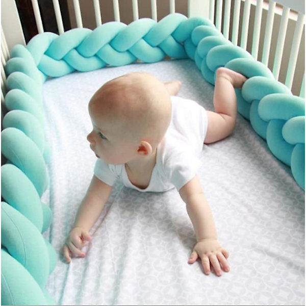Baby Upholstery Vevd Knutet Ball Pude Vrid Flette Baby Seng Søvn Bumper Dekorasjon Seng Surround green 2m