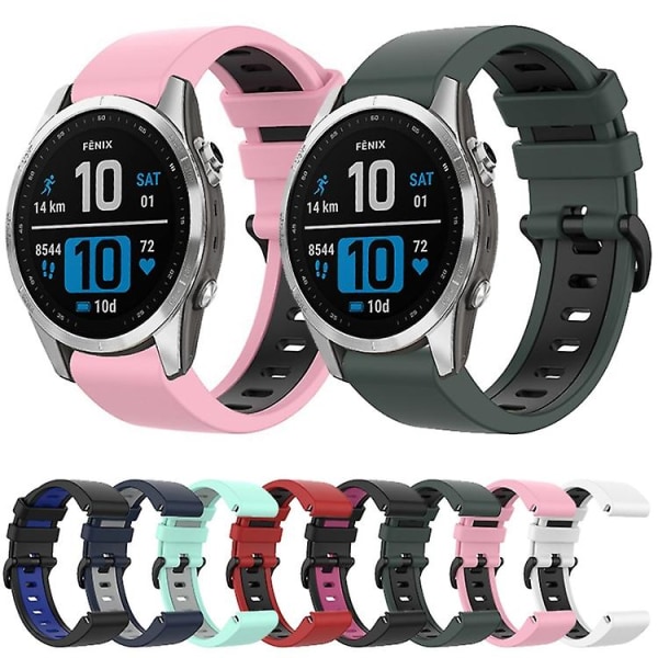 For Garmin Fenix ​​7s 22 mm silikon sportsklokkerem i to farger Black-Blue