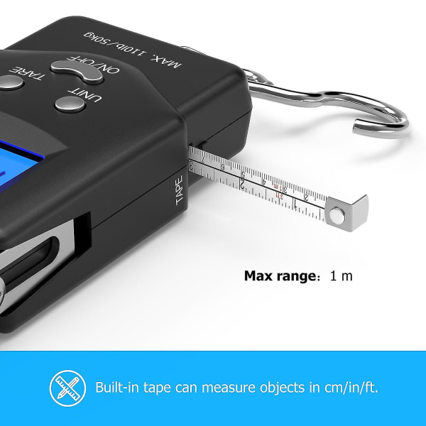 Fiskevekt Elektronisk hengekrokvekt,digital elektronisk balanse Bakbelyst LCD-skjerm 50 Killogram /