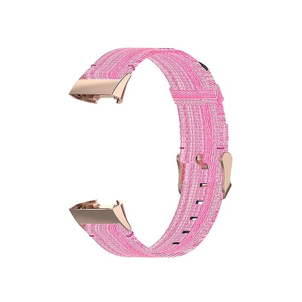 For Fitbit Charge 4 / Charge 3 Se rustfritt stål hode korn Nylon denim erstatningsrem klokkerem Pink