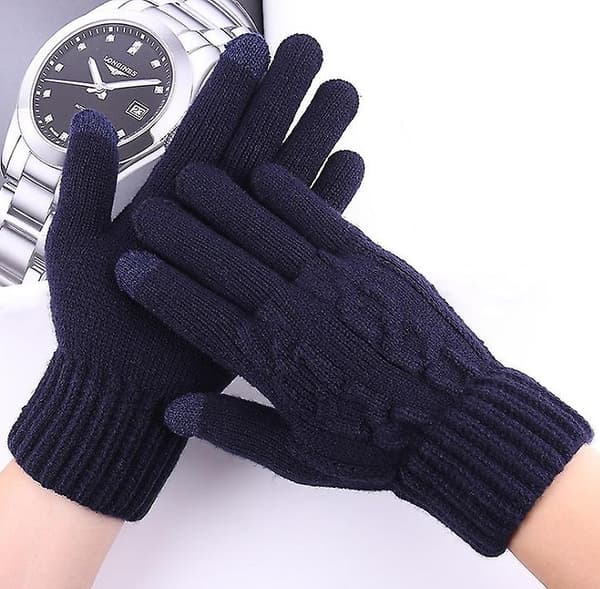 Vinter Stickade Handskar Tjock Varm Pekskärm Termisk Halkfri Stickad Vante Black