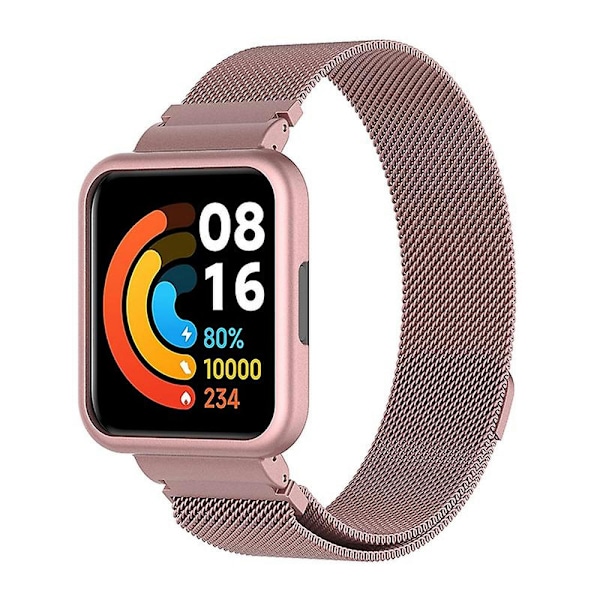 For Xiaomi Redmi Watch 2 Lite Milanese Magnetisk Håndleddsrem med Urkasse Rosa