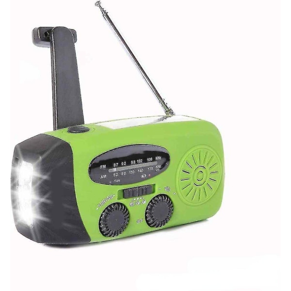 Emergency Solar Radio Handvev Väderradio Med Led Ficklampa Telefon Power Bank Laddare Grön
