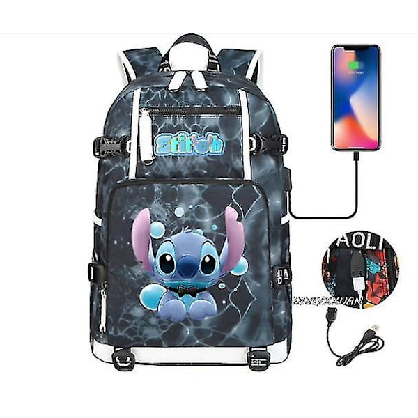 Lilo og Stitch Skolesekker Kapasitet Ryggsekker Gutter Jenter Usb Lading Reise Stor Bærbar PC Studenter Skolesekk Bagpack photo color9